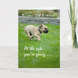 50th Birthday Puppy Running Card