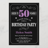 50th Birthday Purple and Black Chalkboard