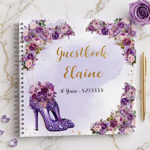 50th Birthday Purple Glitter Guestbook Notebook