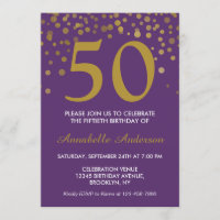 50th Birthday Purple Gold Confetti Dot Retro Chic