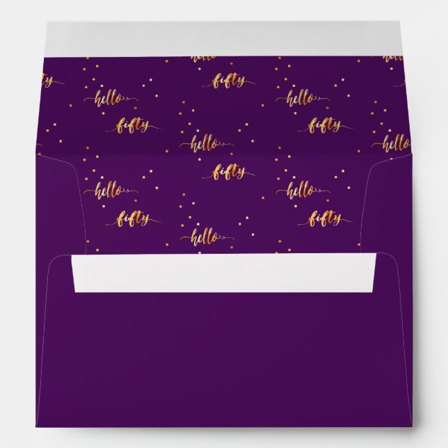 50th birthday purple gold hello 30 typography envelope (Back (Bottom))