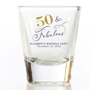 50th Birthday Purple Gold Party Favor Shot Glass
