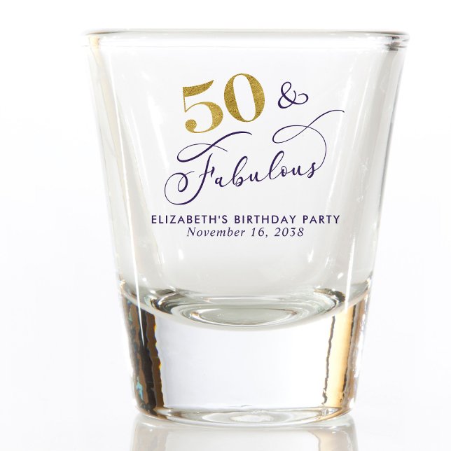 50th Birthday Purple Gold Party Favour Shot Glass (Creator Uploaded)