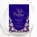 50th Birthday Purple Gold Roses Invitation<br><div class="desc">Purple gold elegant 50th birthday party invitation. Classy design featuring roses,  faux gold foil and typography script font. Trendy invite card perfect for a stylish female bday celebration. Personalise with your own details. Can be customised to any age. Printed Zazzle invitations or instant download digital printable template.</div>