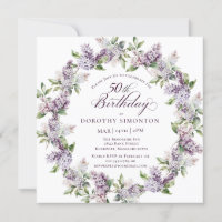  50th Birthday Purple Lilac Spring Flower Square
