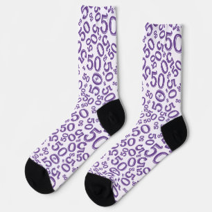 50th Birthday Purple Random Number Pattern  Socks
