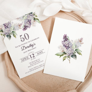 50th Birthday Purple Spring Lilac Flower Invitation