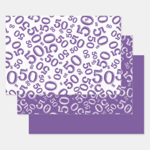 50th Birthday Purple & White Random Number Pattern Wrapping Paper Sheet