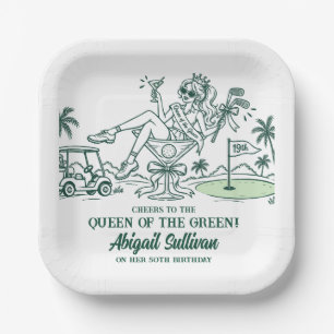 50th Birthday Queen of the Green Funny Golf Paper Plate