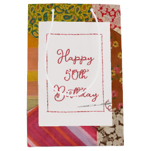50th Birthday Quilt Pattern with Needle Medium Gift Bag