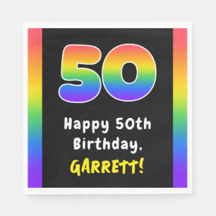 50th Birthday: Rainbow Spectrum # 50, Custom Name Napkin