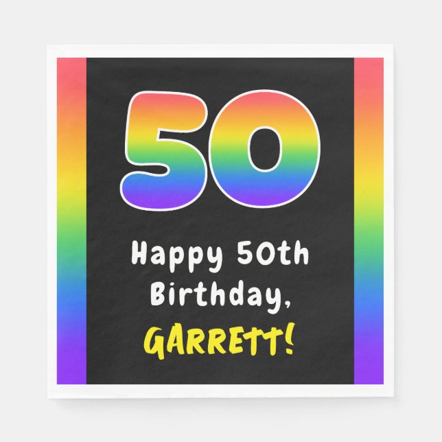 50th Birthday: Rainbow Spectrum # 50, Custom Name Napkin (Front)