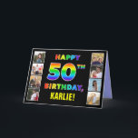 50th Birthday: Rainbow Text, Custom Photos & Name Card<br><div class="desc">The front of this eye-catching and cheerful birthday themed greeting card design features the message “HAPPY 50TH BIRTHDAY, “ with the text having a vibrant multicolored rainbow spectrum inspired gradient pattern, along with a customisable recipient name. The photos to the left and the right of the rainbow-patterned message on the...</div>