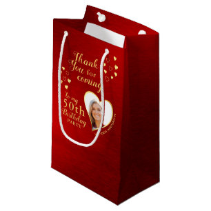 50th Birthday Red and Gold Thank You Favour Small Gift Bag
