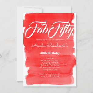50th Birthday Red Elegant Calligraphy Style Invitation