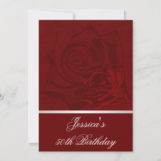 50th Birthday Red Roses White Satin Trim Party Invitation (Front)