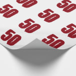 50th Birthday, red text on white. Wrapping Paper<br><div class="desc">White background with red text,  for anyone turning 50.</div>