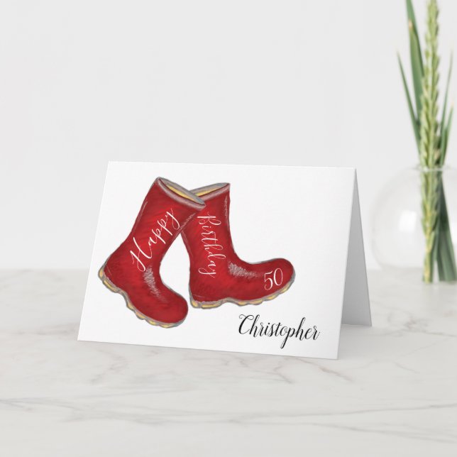 50th birthday red welly boot dad/ husband/ man card (Front)