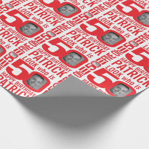 50th birthday red white look 50 custom photo name wrapping paper