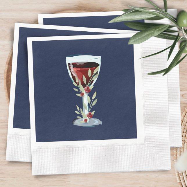 50th Birthday Red Wine Rose Watercolor Navy Blue Napkin (Creator Uploaded)