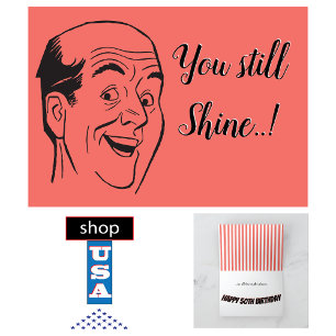 50th Birthday Retro Bald Man Shiny Head Coral Card