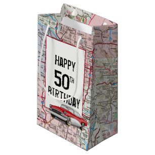 50th Birthday Retro Buick On Map Small Gift Bag