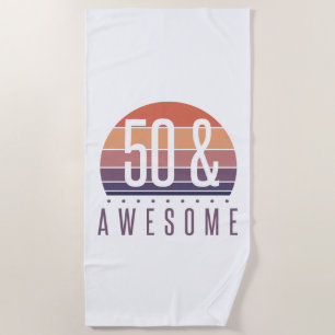 50th Birthday Retro Sunset Beach Towel