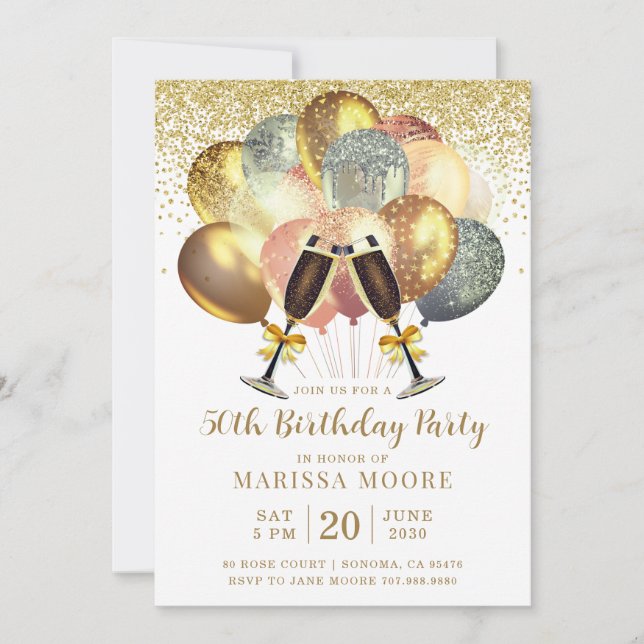 50th Birthday Rose Gold And Gold Glitter Invitatio Invitation (Front)