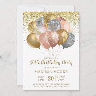 50th Birthday Rose Gold And Gold Glitter Invitation