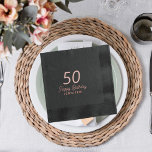 50th Birthday rose gold black name personalised Foil Napkins<br><div class="desc">50 years or any other milestone age modern luxury elegant rose gold foil and black name personalised birthday party foil napkins.</div>