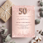 50th Birthday rose gold blush drips Invitation<br><div class="desc">A modern, stylish and glamourous invitation for a 50th birthday party. A faux rose gold background with drips, paint drip look. The name is written with a modern dark rose gold coloured hand lettered style script. Personalise and add your party details. Number 50 is written with a balloon style font,...</div>