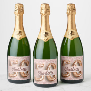 50th birthday rose gold glitter monogram luxury sparkling wine label