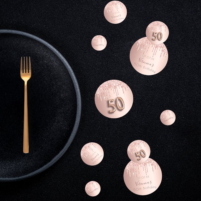 50th birthday rose gold glitter pink monogram confetti (Creator Uploaded)
