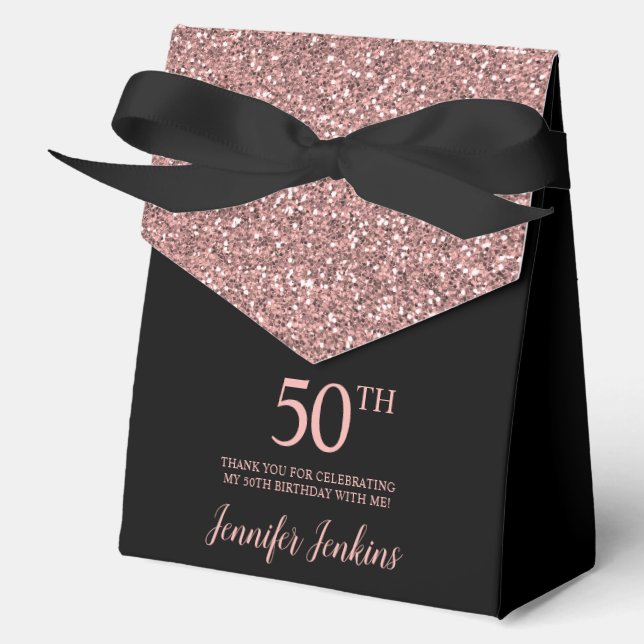 50th Birthday Rose Gold Glitter Thank You Favour Box (Front)