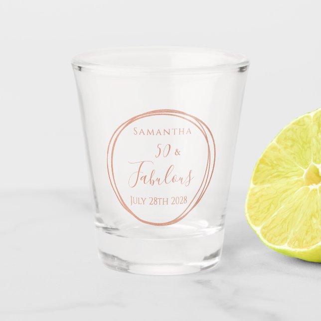 50th Birthday Rose Gold Minimal Personalised Party Shot Glass (Front)