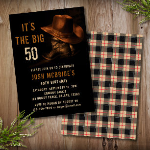 50th Birthday Rustic Cowboy Hat and Leather Boots Invitation
