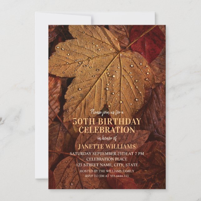 50th Birthday Rustic Fall Autumn Leaves Country Invitation (Front)