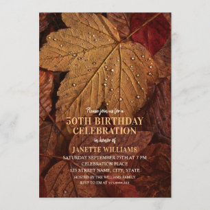 50th Birthday Rustic Fall Autumn Leaves Country Invitation