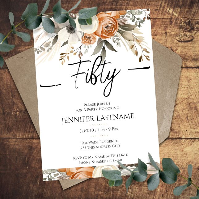 50th Birthday Rustic Floral Fall  Invitation (Creator Uploaded)