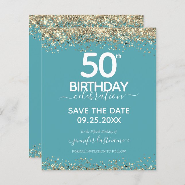 50th Birthday Save the Date Budget Invitation (Front/Back)