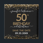 50th Birthday Save the Date Magnet<br><div class="desc">Elegant Faux gold glitter with shimmering confetti highlights on the top and bottom border. All text is adjustable and easy to change for your own party needs. Great elegant 50th birthday template design. Save the date magnet reminder.</div>