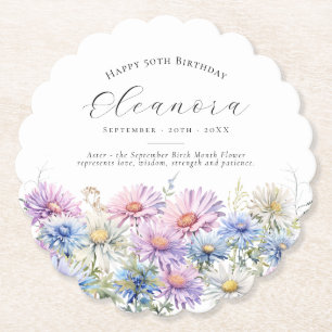 50th Birthday September Birth Flower Custom Paper Coaster