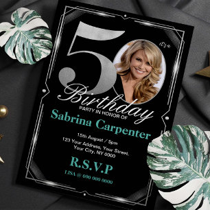 50th Birthday Silver and Black Invitation
