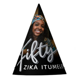 50th birthday silver black personalised photo name party hat
