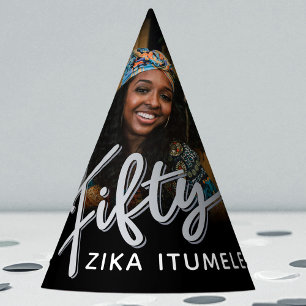 50th birthday silver black personalised photo name party hat
