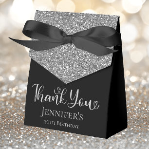 50th Birthday Silver Glitter Black Thank You Favour Box