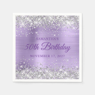 50th Birthday Silver Glitter Pale Purple Foil Napkin