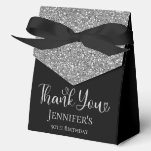 50th Birthday Silver Glitter Thank You Favour Box