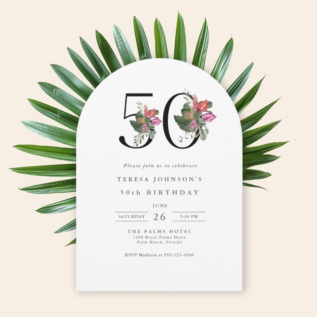 50th Birthday Simple Elegant Tropical Invitation (Creator Uploaded)