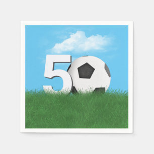 50th Birthday Soccer Ball In Green Grass Napkin